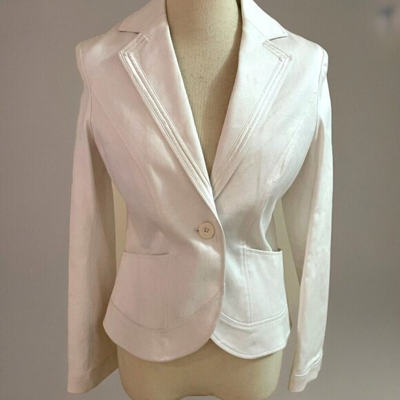 Bosideng Cotton Blazer Womens Size 2 (160) White Textured One Button Satin Trim - Picture 1 of 13